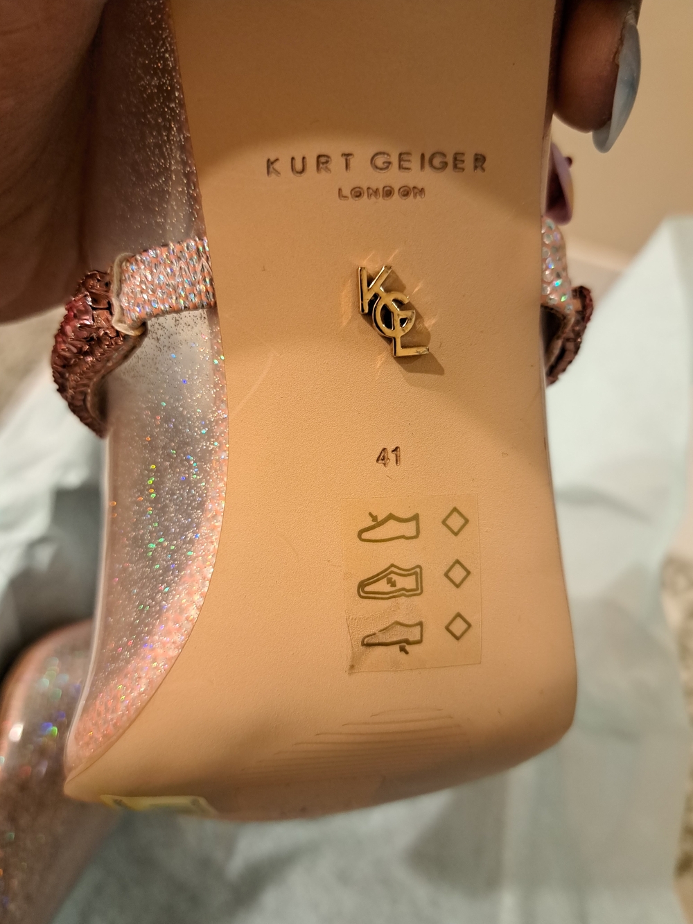 Kurt Geiger Pink Glitter Jewel-Embellished Mule Pumps - Picture 5 of 6